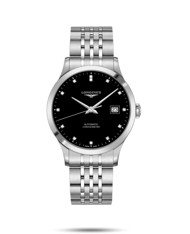 Longines Record Chronometer Black Diamond Dial Stainless Steel Mens Watch L28214576 L28214576