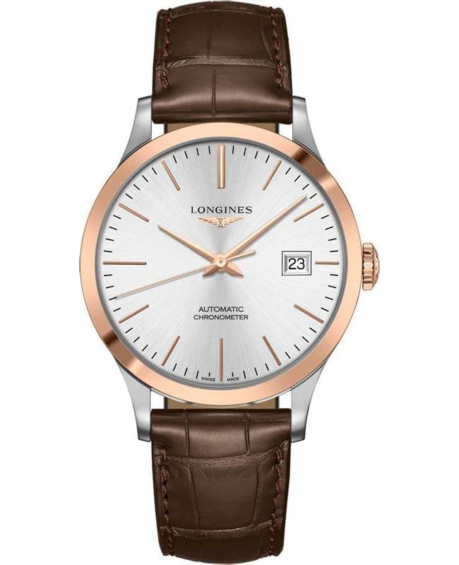 Longines Record Silver Dial Brown Leather Strap Men’s Watch