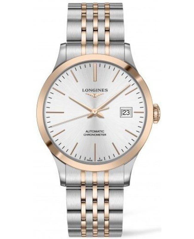 Longines Record Silver Dial Stainless Steel and Rose Gold Men’s Watch