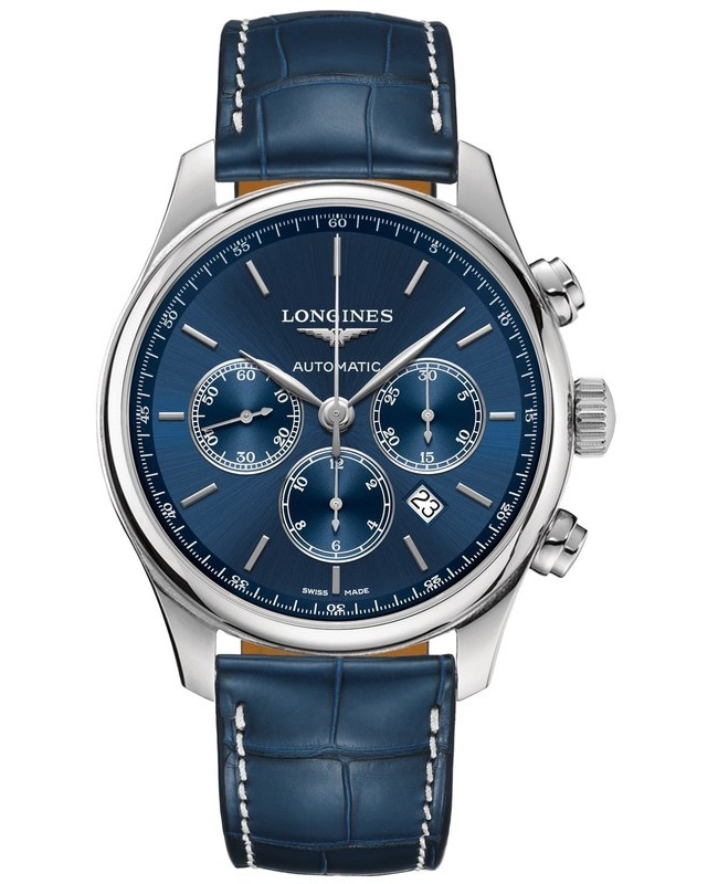 Longines Master Automatic Chronograph Blue Dial Blue Leather Strap Men’s Watch