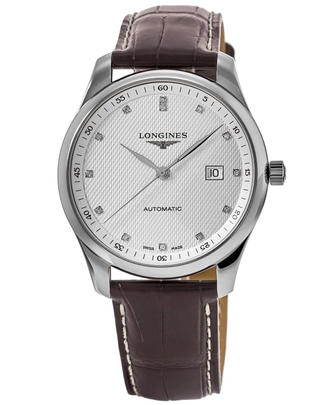 Longines Master Collection Automatic 42mm Silver Diamond Dial Leather Strap Men's Watch L2.893.4.77.3