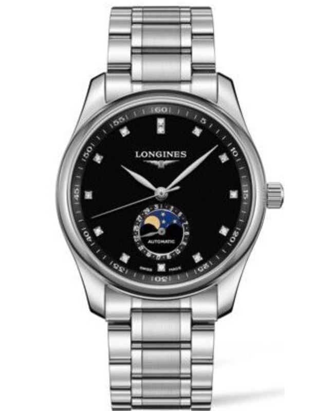 Longines Master Collection Moonphase Black Dial Diamond Stainless Steel Men’s Watch