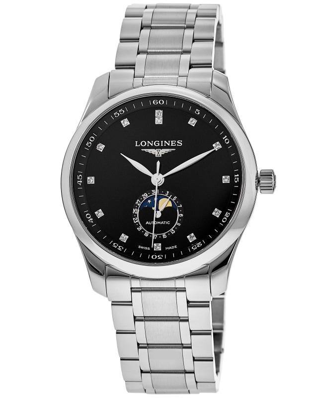 Longines Master Collection Moonphase Automatic Black Diamond Dial Stainless Steel Men's Watch L2.909.4.57.6