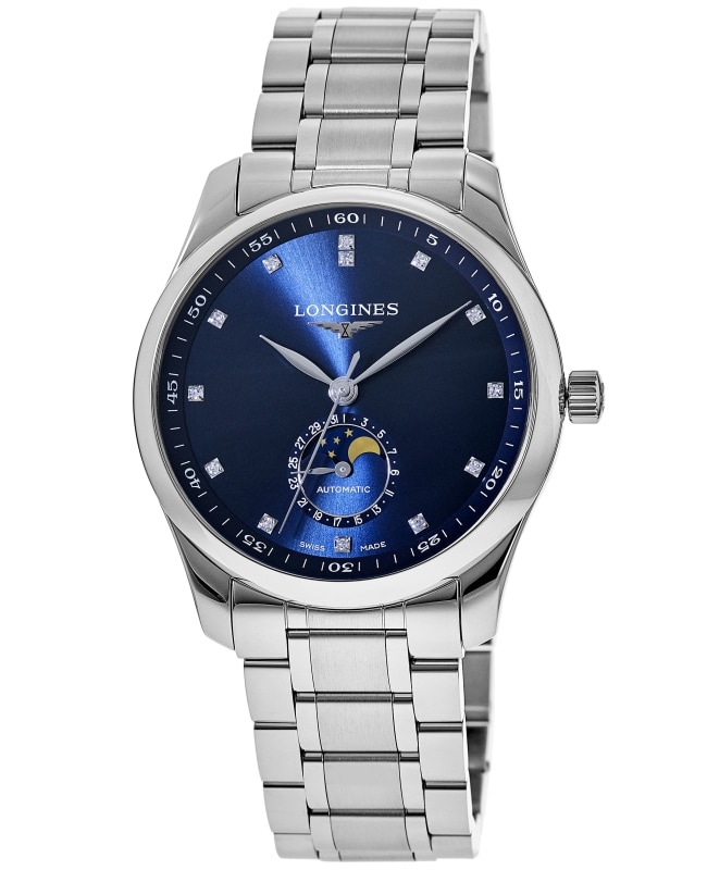 Longines Master Collection Moonphase Automatic Blue Diamond Dial Stainless Steel Men's Watch L2.909.4.97.6