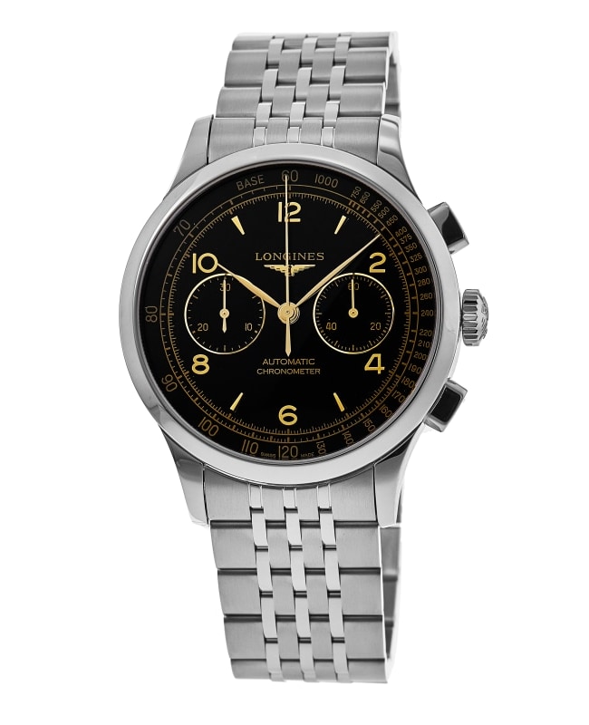Longines Record Chronometer Chronograph Black Dial Steel Mens Watch L29214566 L29214566