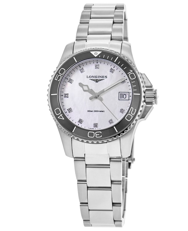 Longines HydroConquest Quartz Mother of Pearl Diamond Dial Steel Women's Watch L3.370.4.87.6