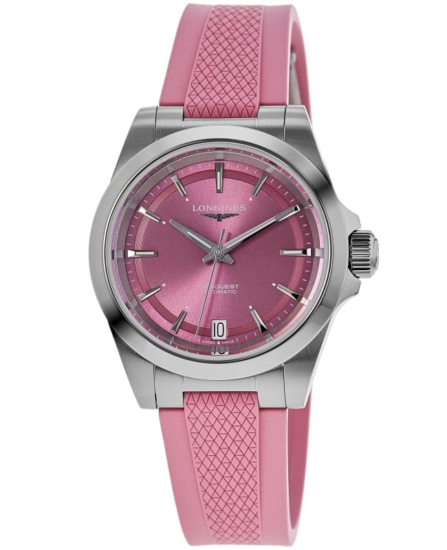 Longines Conquest Automatic Pink Dial Rubber Strap Women's Watch L3.430.4.99.9