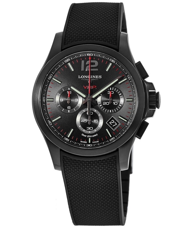 Longines Conquest V.H.P. Black Chronograph Dial Rubber Strap Men’s Watch