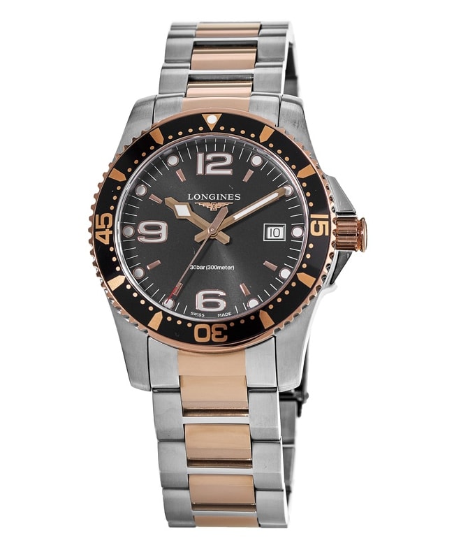 Longines HydroConquest Quartz Black Dial Rose Gold PVD Steel Men's Watch L3.740.3.58.7
