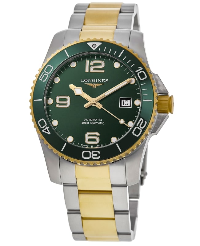 Longines HydroConquest Automatic Green Dial Two-Tone Yellow Gold PVD Stainless Steel Men's Watch L3.782.3.06.7