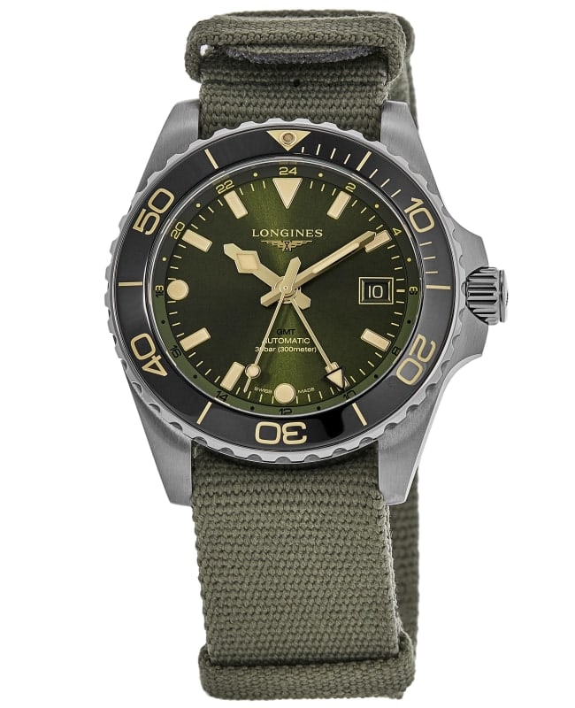 Longines HydroConquest GMT Green Dial Fabric Strap Men's Watch L3.790.4.06.2