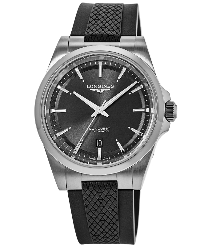 Photos - Wrist Watch Longines Conquest Automatic Black Dial Rubber Strap Men's Watch L3.830.4.52.9 L3.830.4.52.9 
