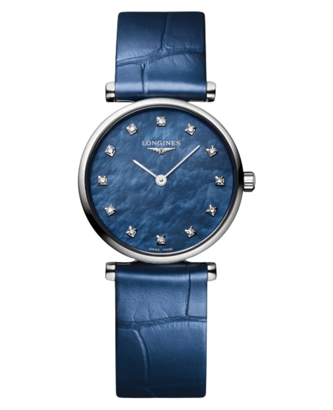 Longines La Grande Classique Quartz 24 mm Blue Mother of Pearl Diamond Dial Leather Strap Womens Watch L4209481B L4209481B 1538$