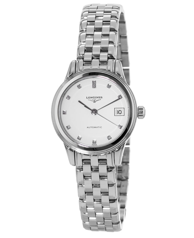 Longines Flagship Automatic White Diamond Dial Steel Womens Watch L42744276 L42744276