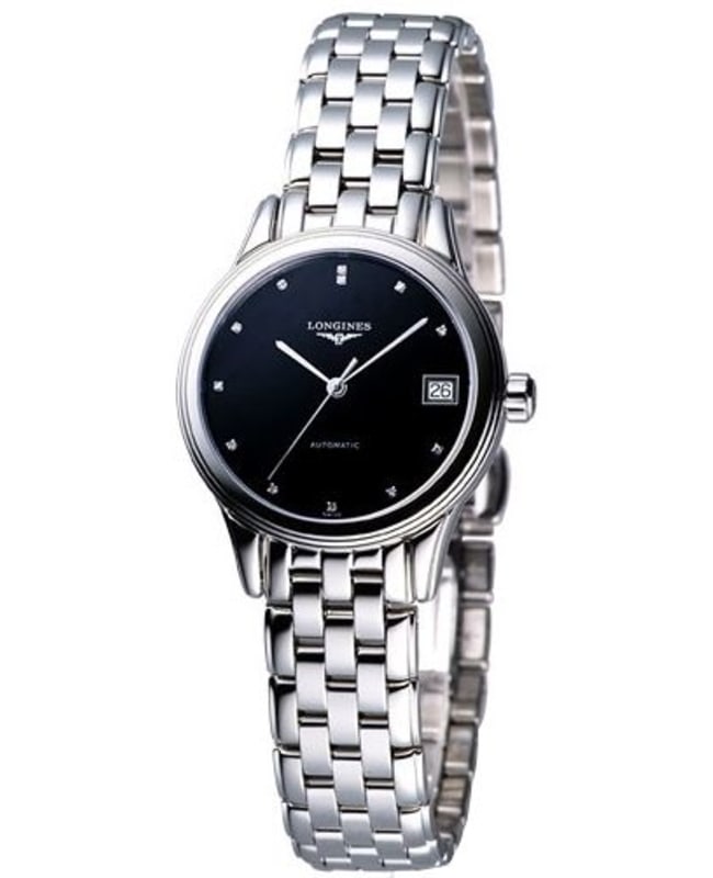 Longines Flagship Automatic Black Diamond Dial Stainless Steel Women's Watch L4.274.4.57.6