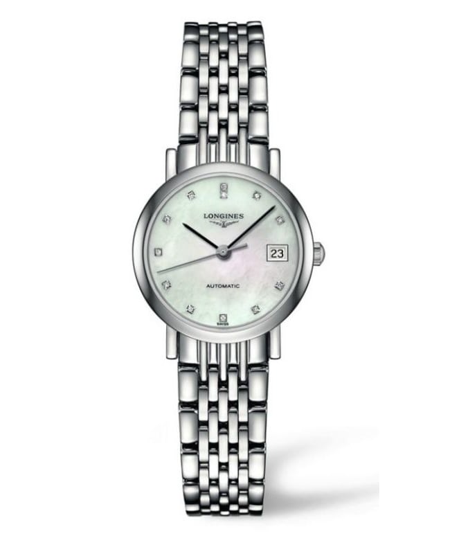Longines Elegant Collection White Mother of Pearl Diamond Dial Steel Women's Watch L4.309.4.87.6