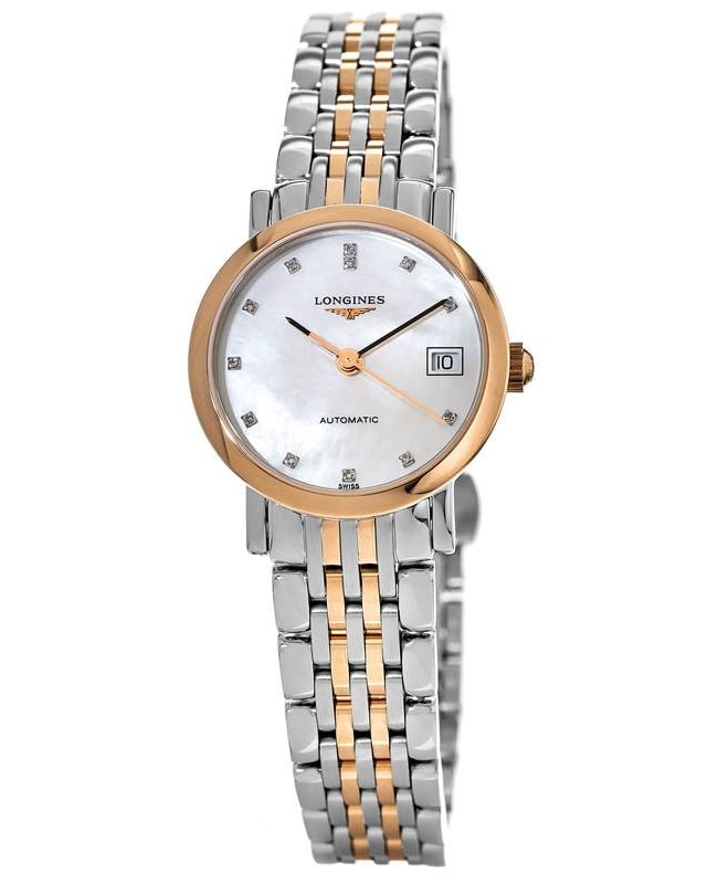 Longines Elegant Automatic White Mother of Pearl Diamond Dial Rose Gold-Plated Steel Women's Watch L4.309.5.87.7
