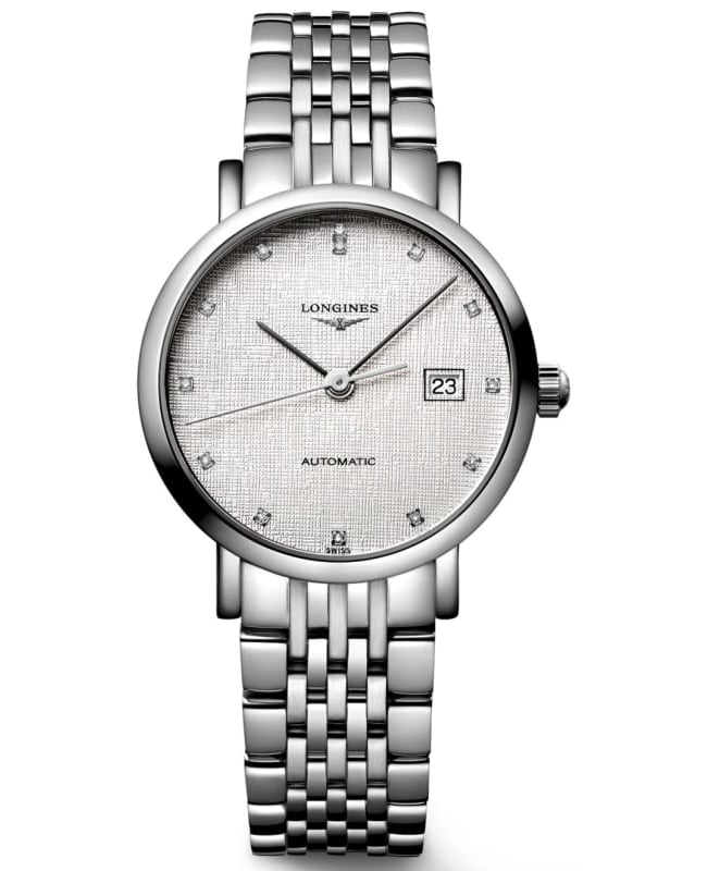 Longines Elegant Automatic Silver Diamond Dial Steel Womens Watch L43104776 L43104776