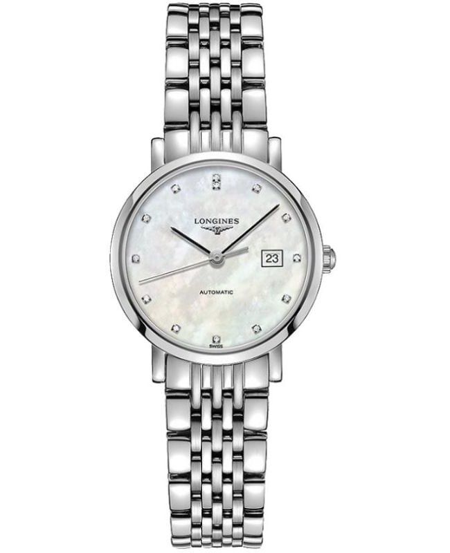 Longines Elegant Collection White Mother of Pearl Diamond Dial Steel Women's Watch L4.310.4.87.6