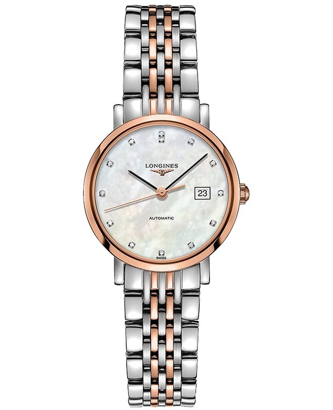 Longines Elegant Collection Mother of Pearl Dial Diamond Stainless Steel and Rose Gold Women’s Watch