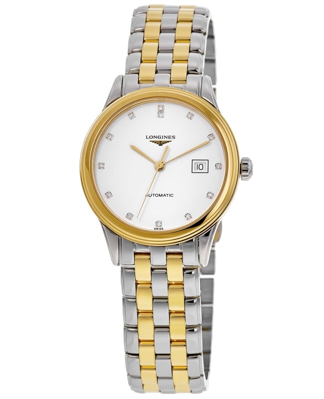 Longines Flagship Automatic White Diamond Dial Yellow Gold PVD Steel Women's Watch L4.374.3.27.7