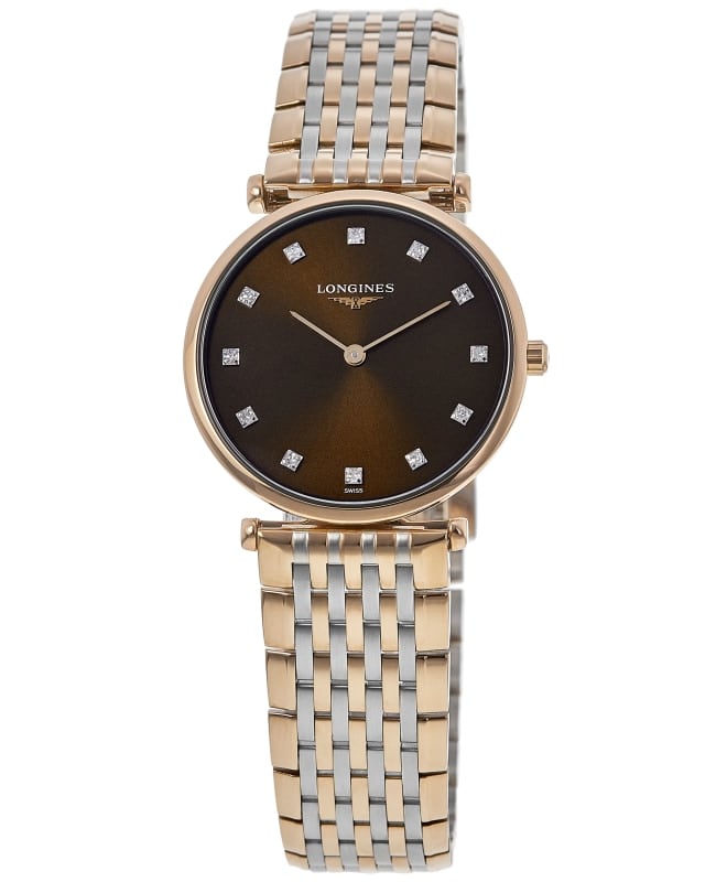 Longines La Grande Classique Quartz Brown Diamond Dial Rose Gold PVD Steel Women's Watch L4.512.1.67.D