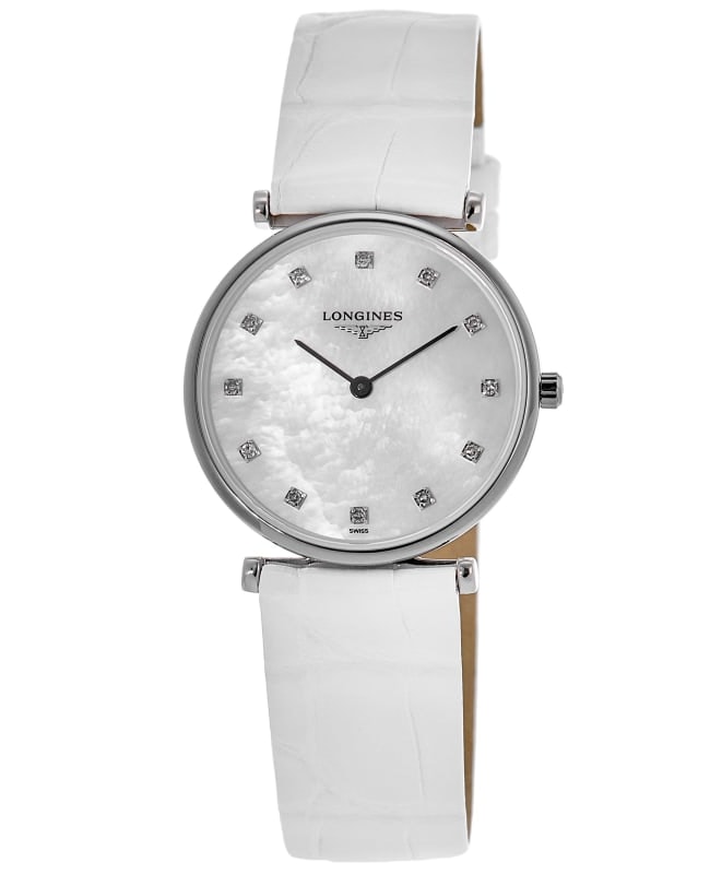 Longines La Grande Classique Quartz Mother of Pearl Diamond Dial Leather Strap Women's Watch L4.512.4.87.0