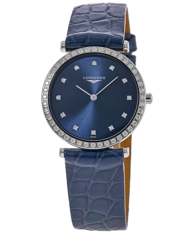 Longines La Grande Classique Quartz 29mm Blue Dial Diamond Leather Strap Women's Watch L4.523.0.97.2