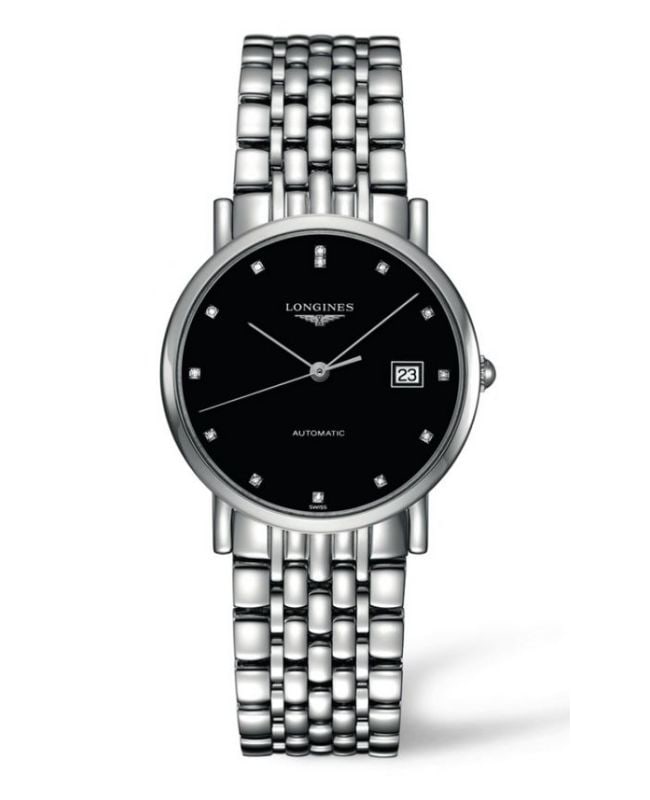 Longines Elegant Automatic Black Diamond Dial Steel  Womens Watch L48094576 L48094576