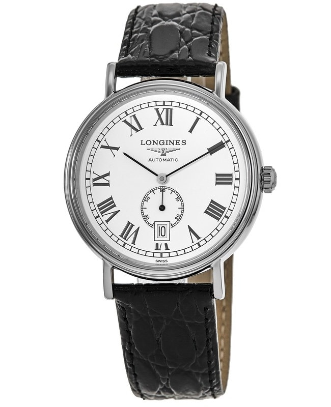 Longines Presence Automatic White Dial Black Leather Strap Men’s Watch