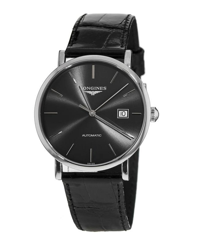 Longines Elegant Automatic Black Dial Leather Strap Men's Watch L4.910.4.72.2