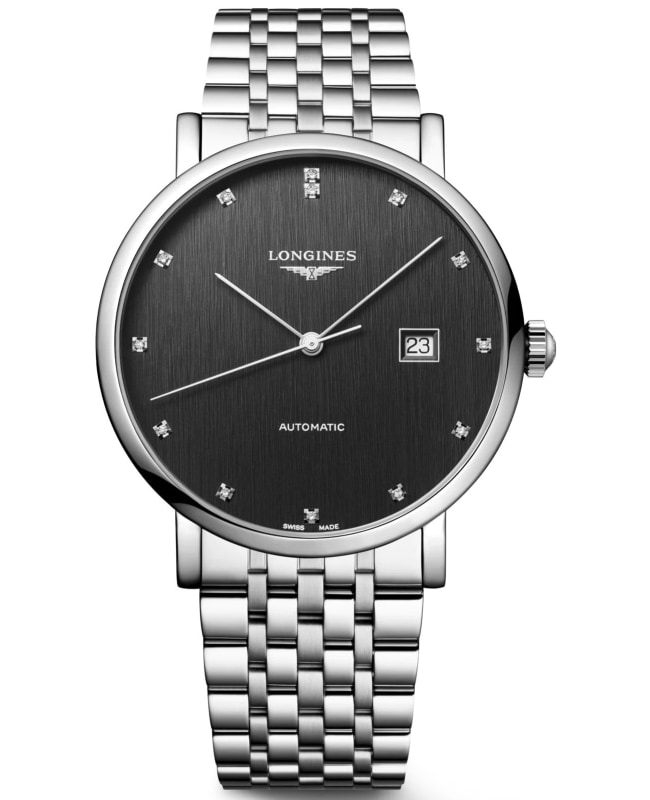 Longines Elegant Collection Automatic Grey Diamond Dial Steel Mens Watch L49114786 L49114786