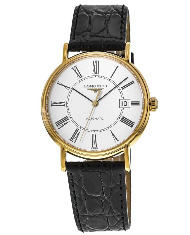 Longines Presence Automatic Gold Plated White Dial Leather Strap  Men’s Watch