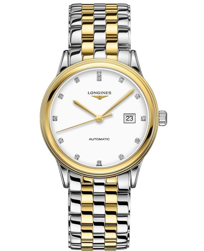 Longines Flagship Automatic White Diamond Dial Yellow Gold Plated and Stainless Steel Unisex Watch