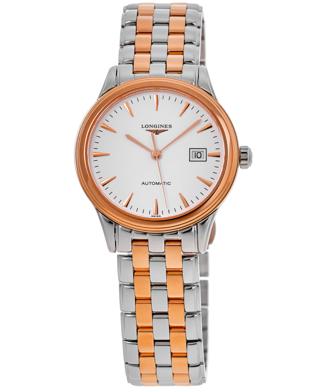 Longines Flagship Automatic White Dial Tone Two-Tone Rose Gold PVD Steel Men's Watch L4.984.3.92.7