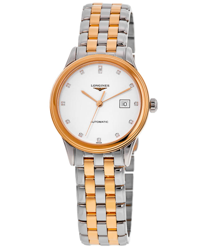 Longines Flagship Automatic White Diamond Dial Two-Tone Rose Gold PVD Steel Men's Watch L4.984.3.99.7