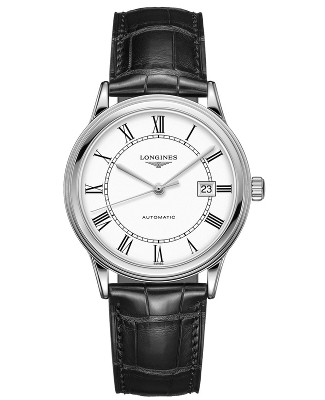 Longines Flagship Automatic White Dial Black Leather Strap Unisex Watch