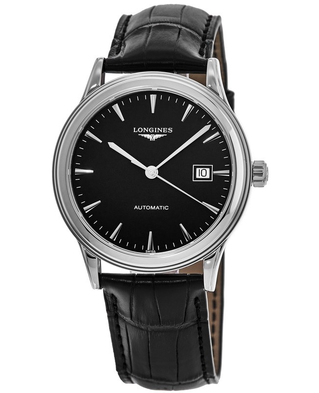 Longines Flagship Automatic Black Dial Black Leather Strap Unisex Watch