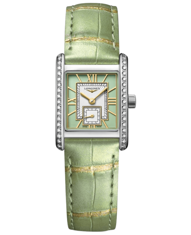 Longines DolceVita Quartz Mini Green Dial Diamond Bezel Leather Strap Women's Watch L5.200.0.05.2