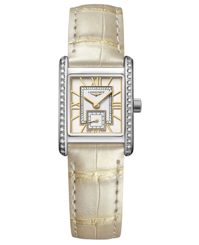 Longines DolceVita Quartz Mini White Dial Diamond Bezel Leather Strap Women's Watch L5.200.0.79.2