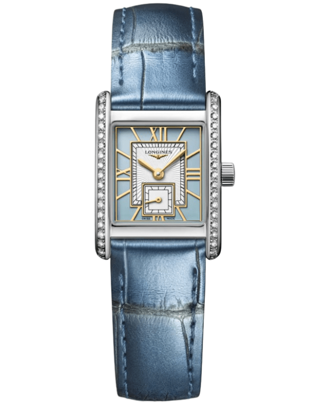 Longines DolceVita Quartz Mini Blue Dial Diamond Bezel Leather Strap Women's Watch L5.200.0.95.2