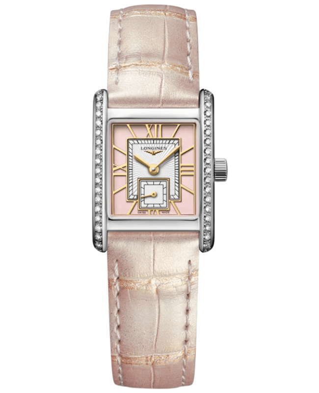 Longines DolceVita Quartz Mini Pink Dial Diamond Bezel Leather Strap Womens Watch L52000992 L52000992