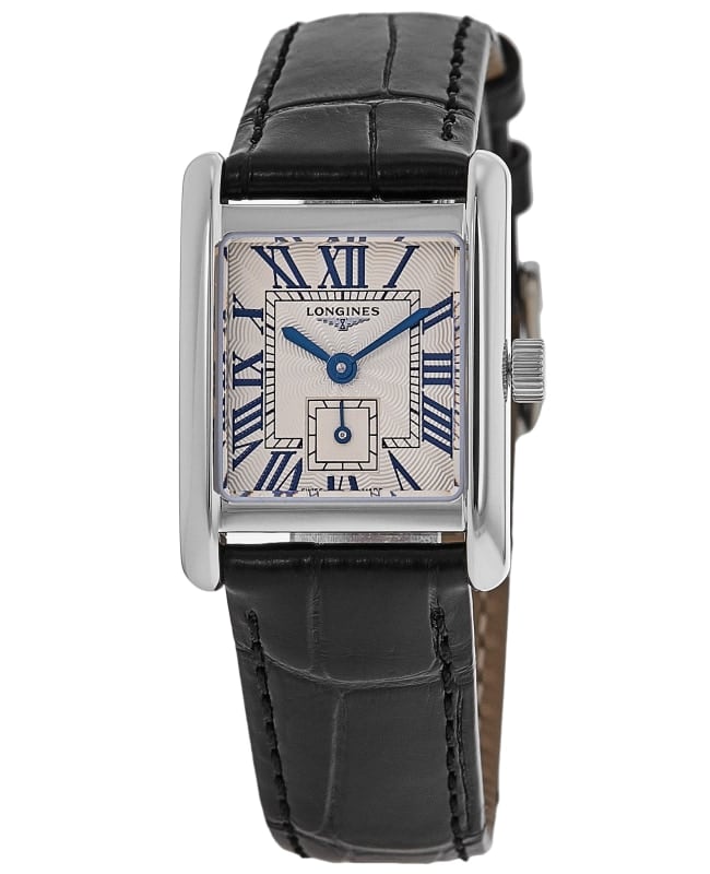 Longines DolceVita Quartz Mini Silver Dial Black Leather Strap Women's Watch L5.200.4.71.2