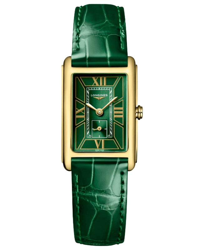 Longines DolceVita Quartz Green Dial 18K Yellow Gold Leather Strap Women's Watch L5.255.6.95.2