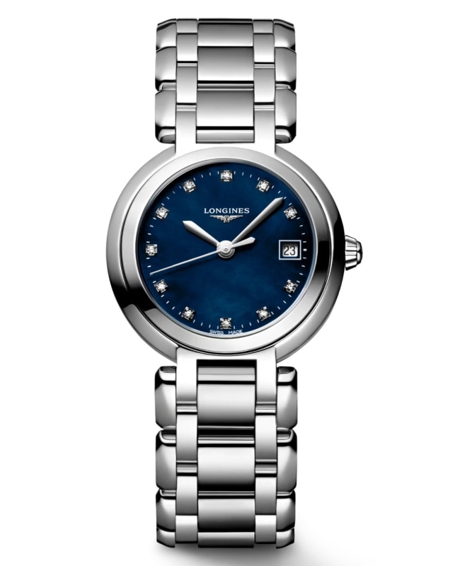 Longines Primaluna Quartz 26.5mm Blue Mother of Pearl Diamond Dial Steel Women’s Watch