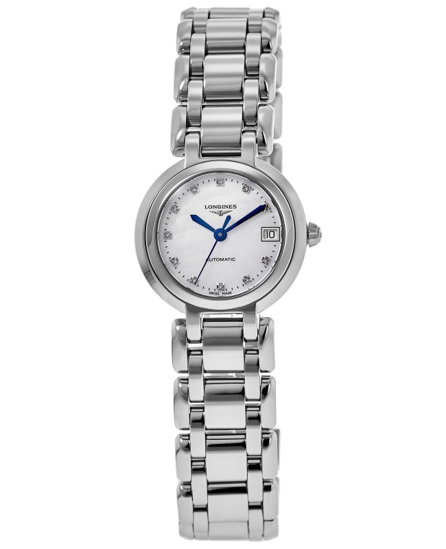 Longines Primaluna Automatic 26.5mm White Mother of Pearl Diamond Dial Steel Women's Watch L8.111.4.87.6