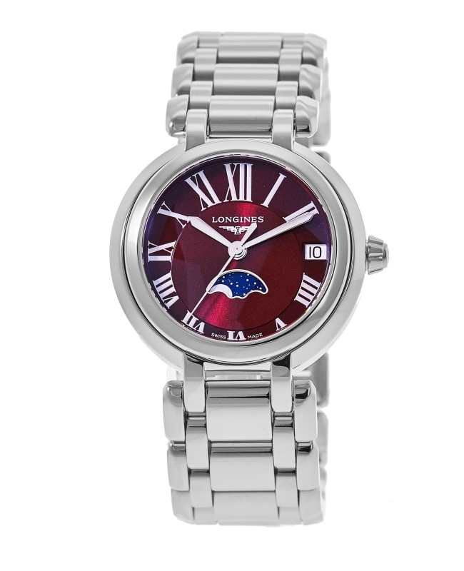 Longines Primaluna Quartz 30mm Moonphase Red Dial Stainless Steel Women's Watch L8.115.4.92.6