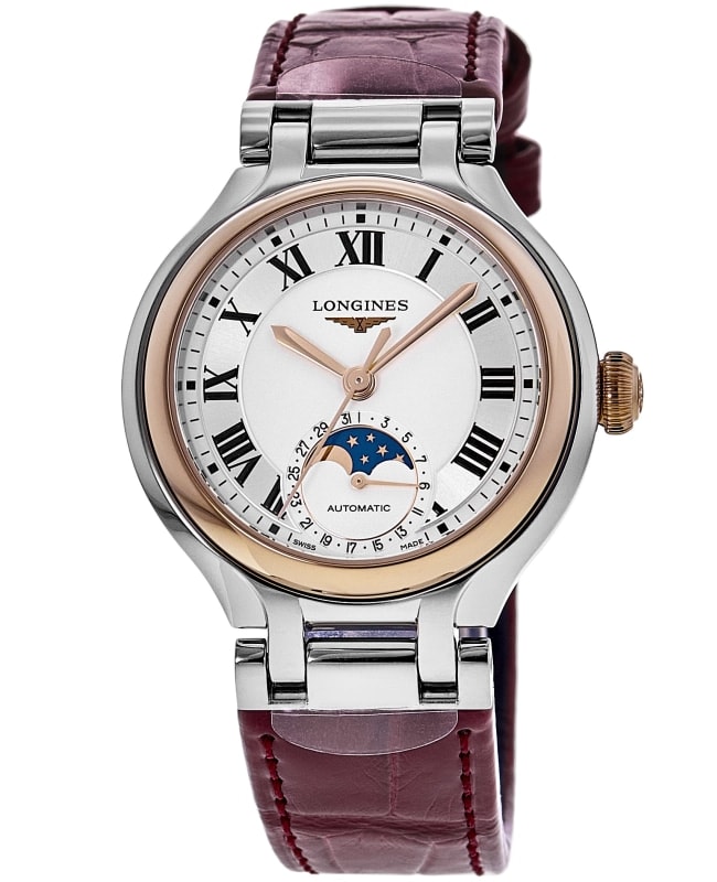 Longines Primaluna Moonphase Automatic Silver Leather Strap Women's Watch L8.126.5.71.2