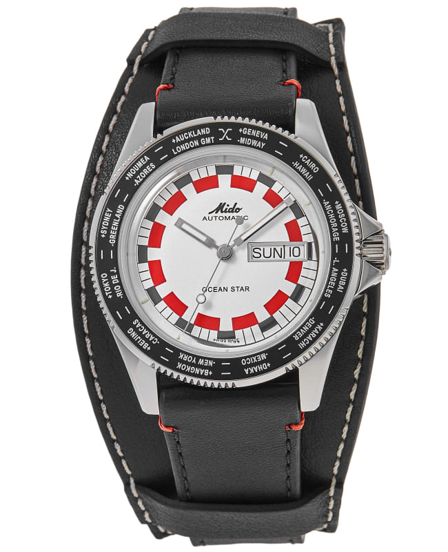 Mido Ocean Star Worldtimer Automatic Silver Dial Leather Strap Men's Watch M026.830.16.030.00
