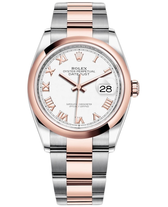 Rolex Datejust 36 Steel & Everose Gold White Roman Dial Women's Watch M126201-0016